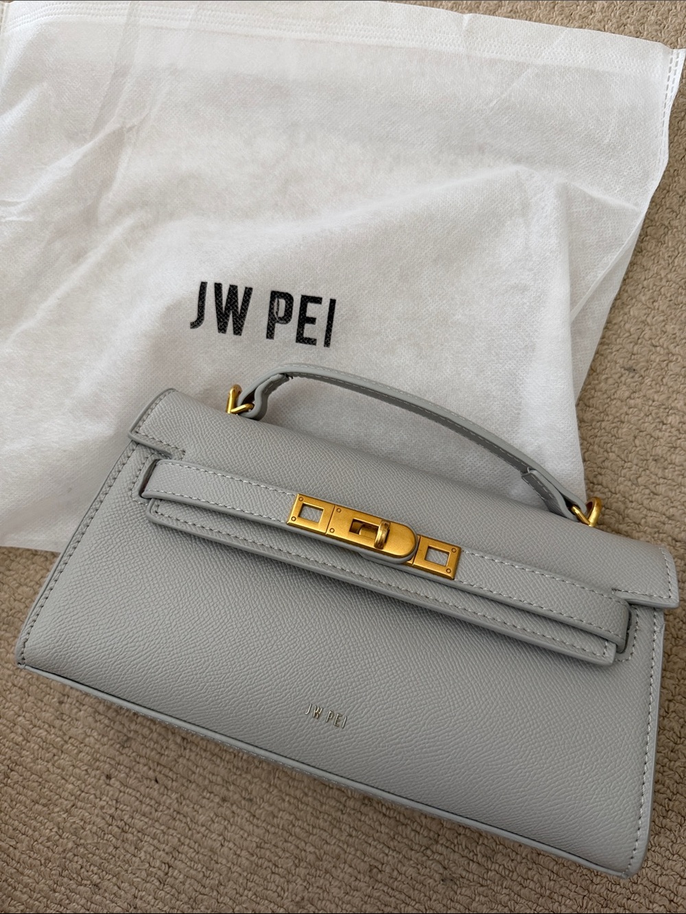 JW PEI Pale Gray Top-Handle Satchel with Gold Hardware
